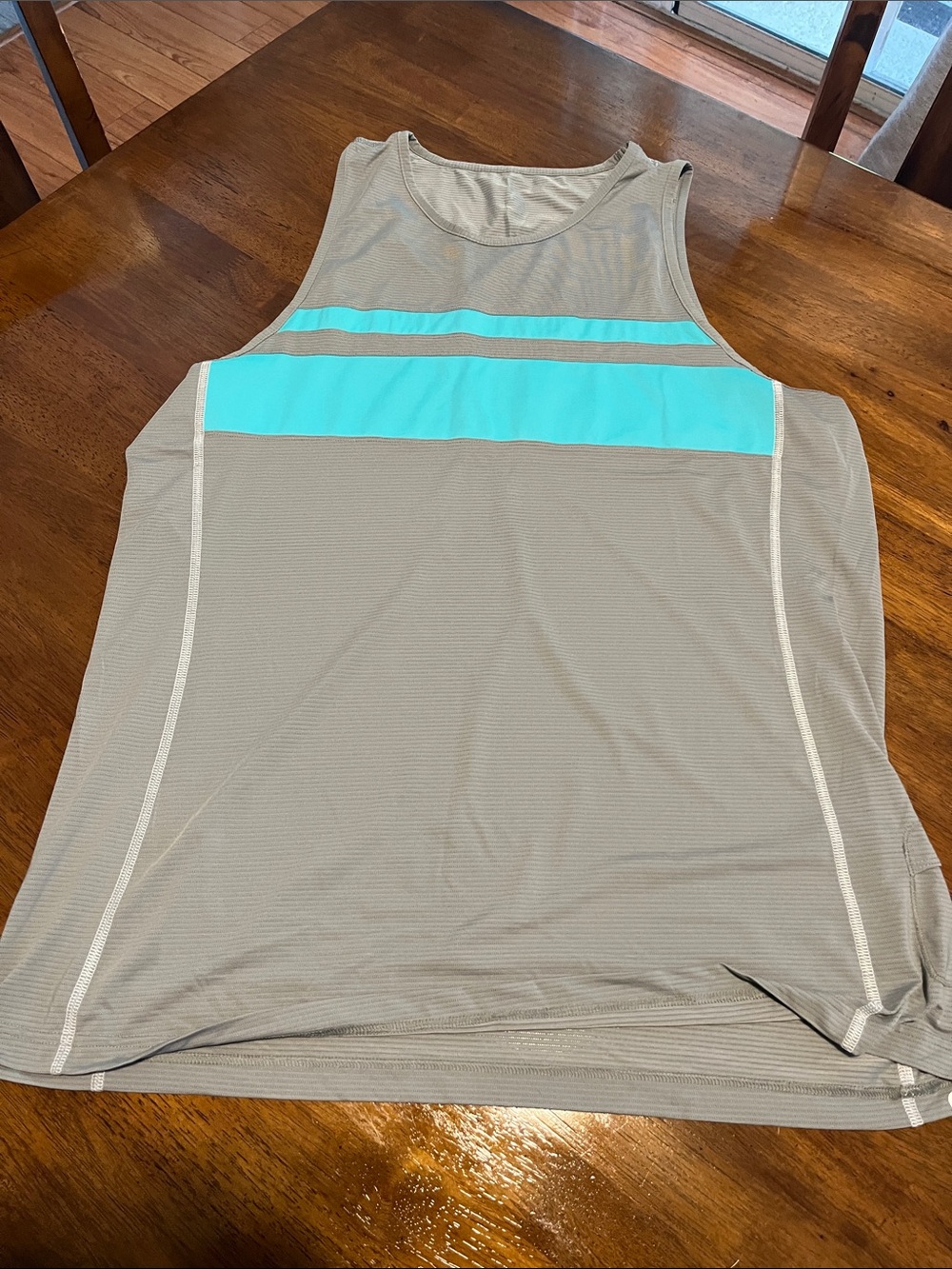 lululemon athletica Men's Gray Tank with Aqua Chest Stripe